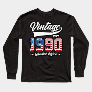 33rd Birthday Patriotic Vintage 1990 USA Flag 4th of July Long Sleeve T-Shirt